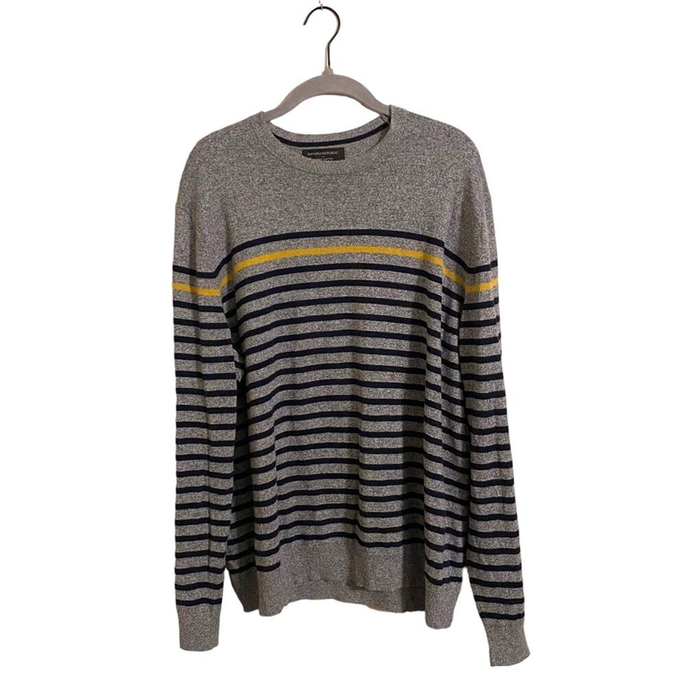 Banana‎ Republic Premium Luxe Yarn Striped Sweater Cotton Rayon Silk Cashmere XL